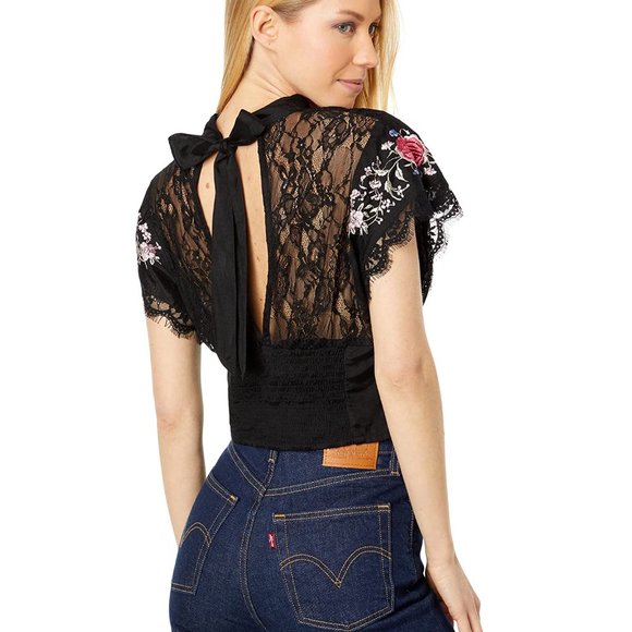 Free People Chiara Embroidered Cutout Lace Crop Top (S) - Picture 3 of 6